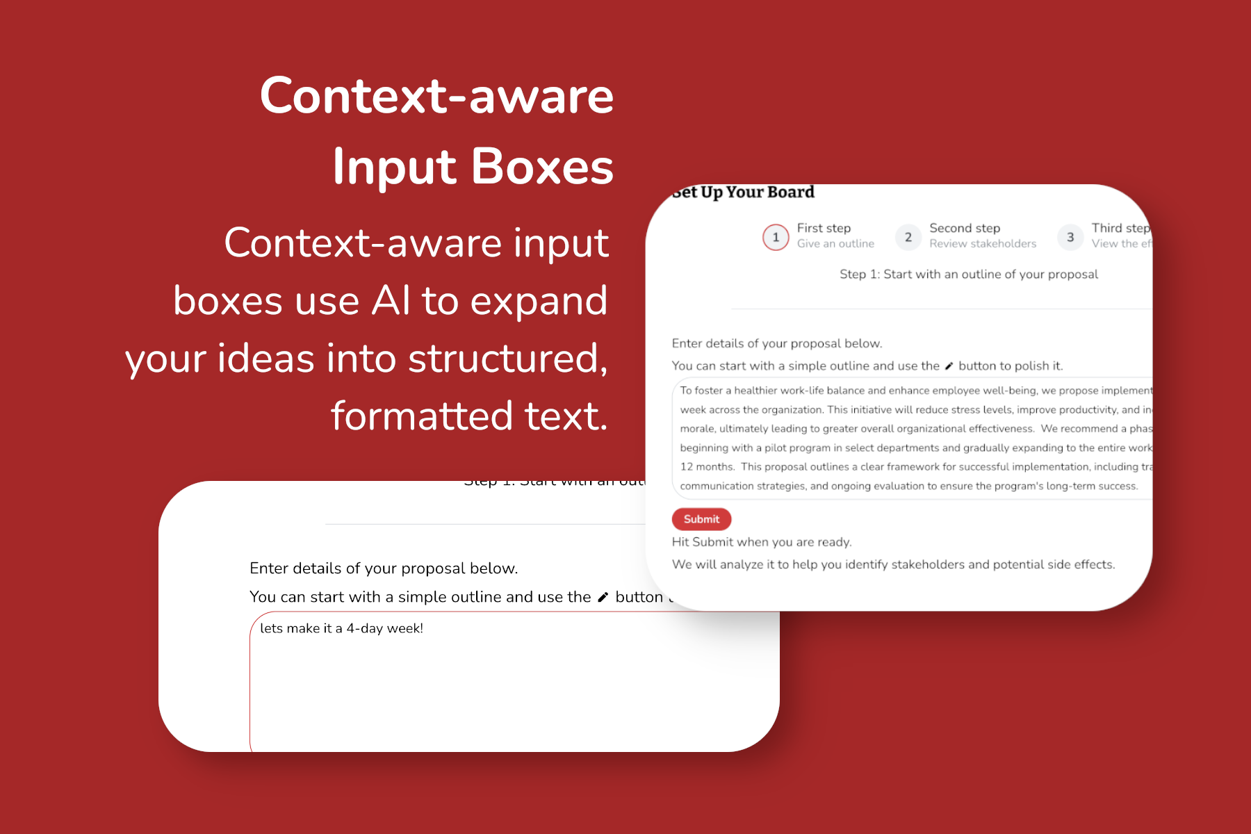 AI-powered contextual input boxes help you refine your writing with smart suggestions