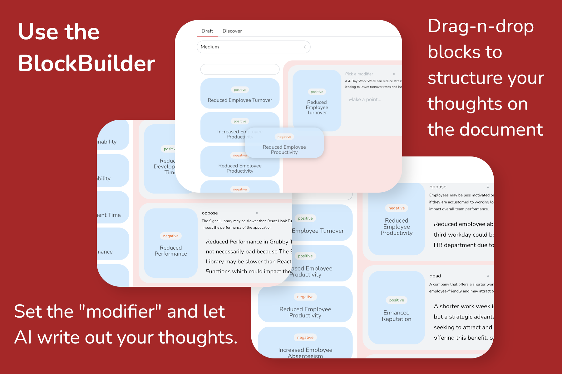The block builder interface lets you structure and organize your proposal piece by piece