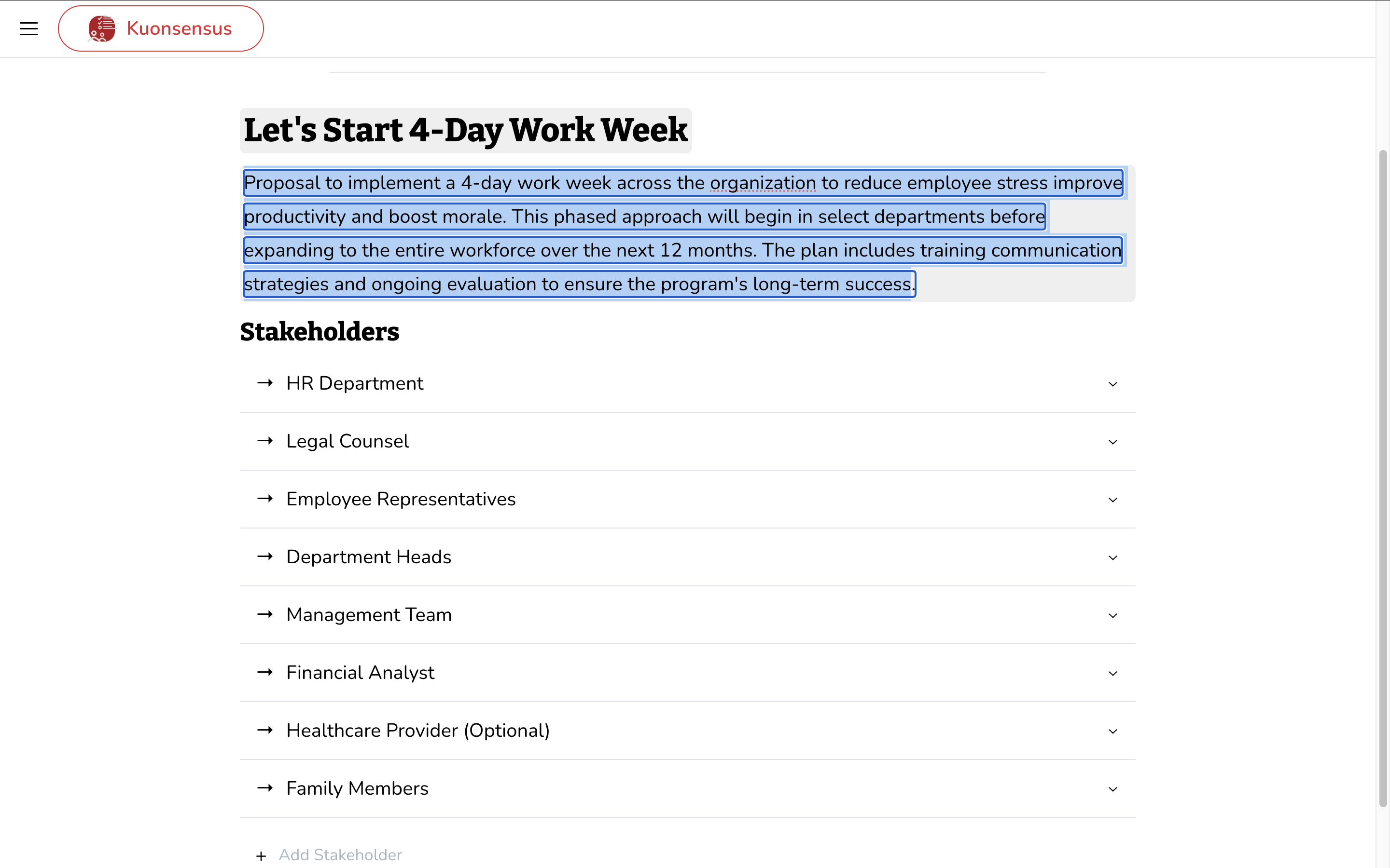 Interactive stakeholder analysis highlighting key decision makers and their motivations