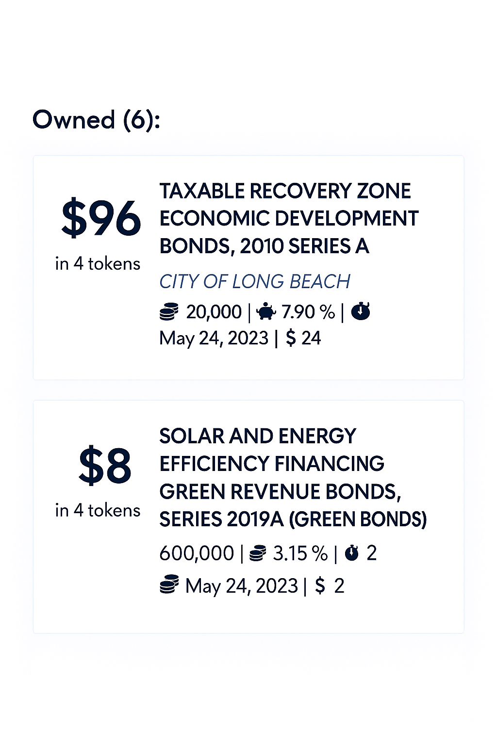 Screenshot of the UrbanScale bond listing page showing multiple issuances, prices, and yields.