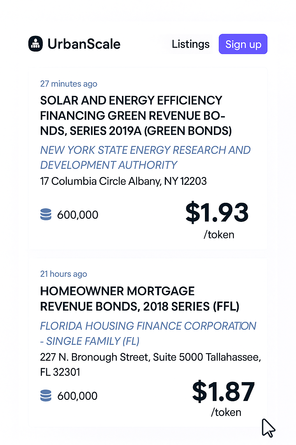 Form view showing bond creation interface with fields like issuer, amount, rate, and description.